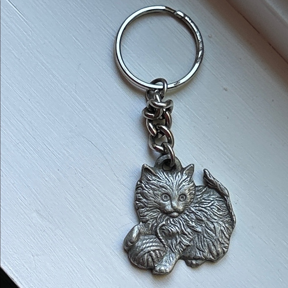 I Love My Kitten Red Heart Key Chain Vintage Rawcliffe Pewter 1984 figurine